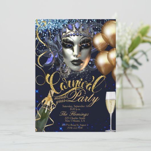 mardi gras carnival - uitnodiging (Staand voorkant)