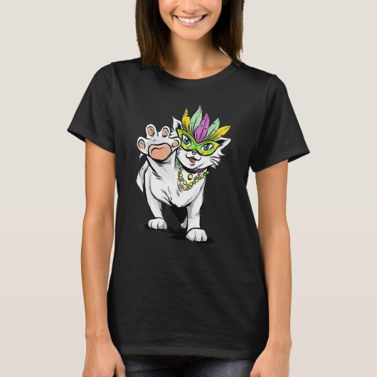 Mardi Gras Cat Costume laat de Shenanigans beginne T-shirt (Voorkant)