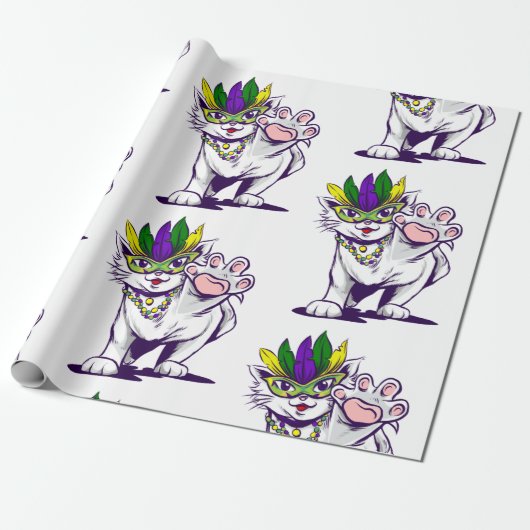 mardi gras cat funny kitten cadeaupapier (Uitgerold)