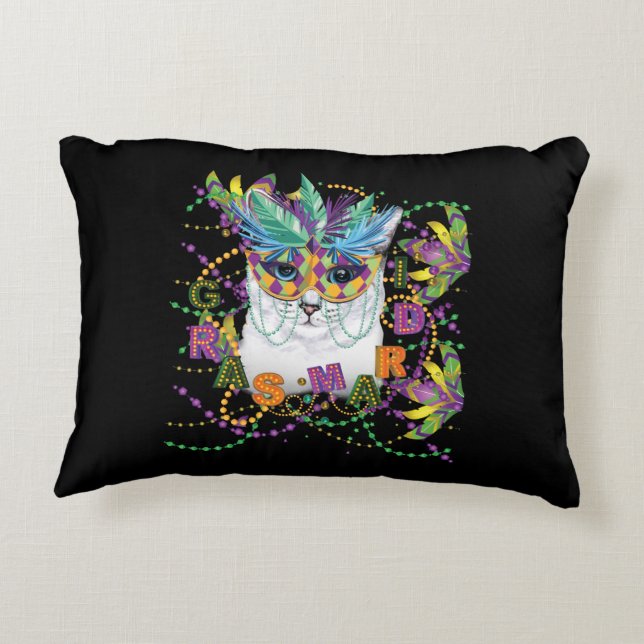 Mardi Gras Cat, Funny Mardi Gras Accent Kussen (Achterkant)