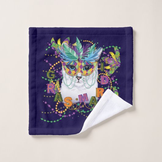 Mardi Gras Cat, Funny Mardi Gras Bad Handdoek (Wasdoekje)