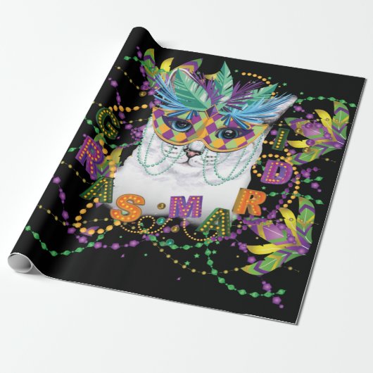Mardi Gras Cat, Funny Mardi Gras Cadeaupapier (Uitgerold)