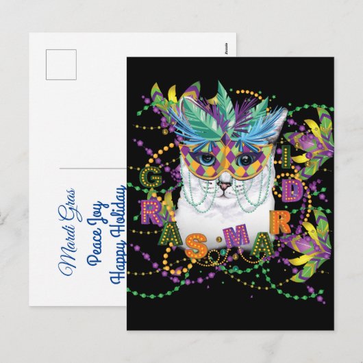 Mardi Gras Cat, Funny Mardi Gras Feestdagenkaart (Voorkant / Achterkant)