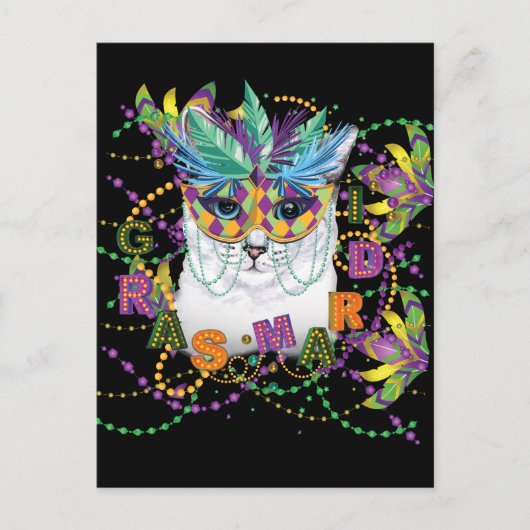 Mardi Gras Cat, Funny Mardi Gras Feestdagenkaart (Voorkant)