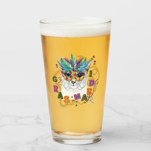 Mardi Gras Cat, Funny Mardi Gras Glas (Voorkant gevuld)