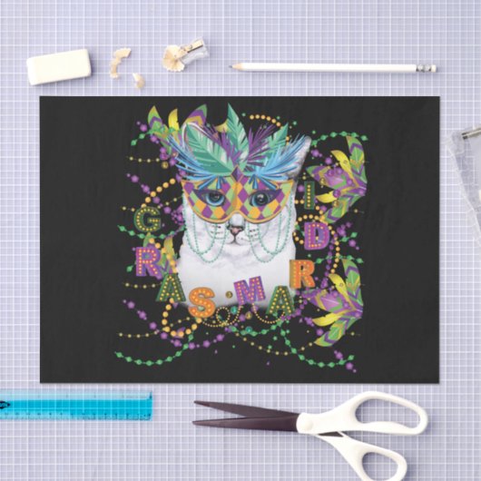 Mardi Gras Cat, Funny Mardi Gras Tissuepapier (Craft)