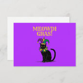 Mardi Gras Cat Invitation, Funny Meowdi Gras Kaart (Voorkant / Achterkant)
