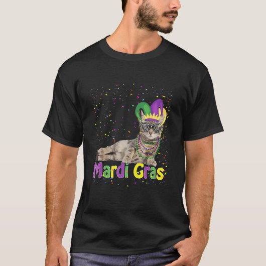 Mardi Gras Cat Mardi Gras Bead Jester Pet Cat T-shirt (Voorkant)