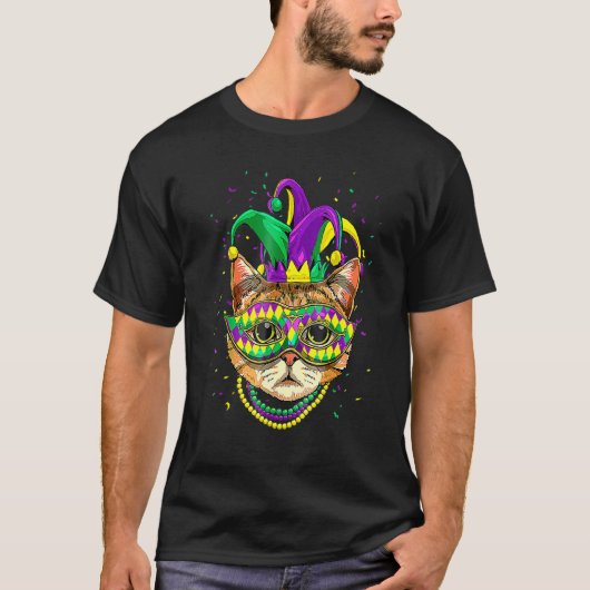 Mardi Gras Cat Mask Funny Carnival Parade Party Ca T-shirt (Voorkant)