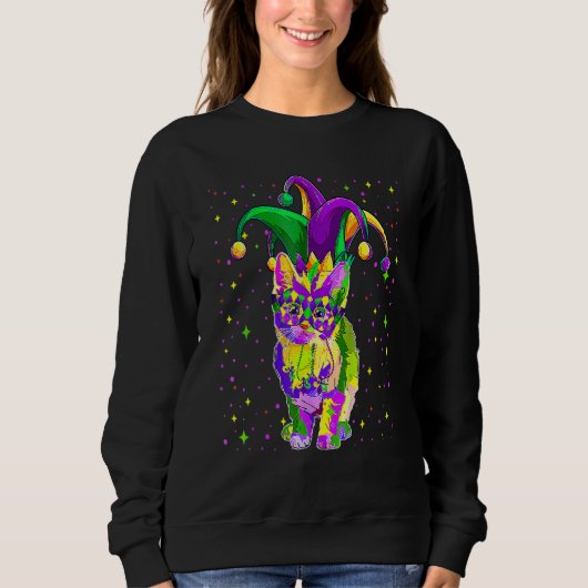 Mardi Gras Cat Mask Funny Carnival Parade Party Ca Trui (Voorkant)