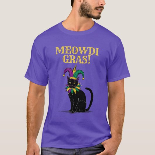 Mardi Gras Cat T-shirt, Funny Meowdi Gras T-shirt (Voorkant)