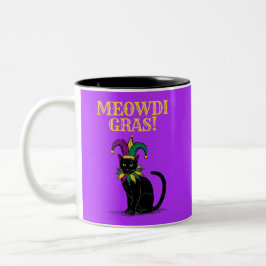 Mardi Gras Cat T-shirt, Funny Meowdi Gras T-shirt Tweekleurige Koffiemok