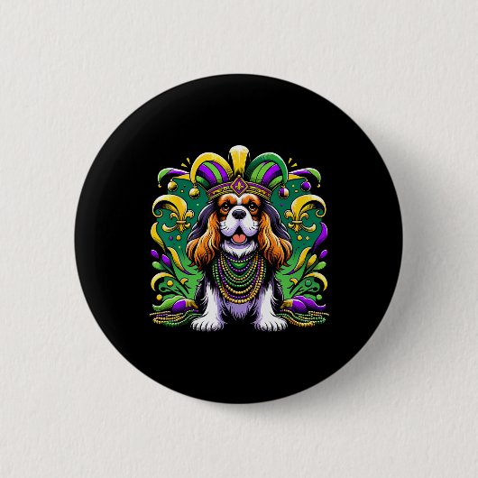 Mardi Gras Cavalier King Charles Spaniel Dog Jeste Ronde Button 5,7 Cm (Voorkant)