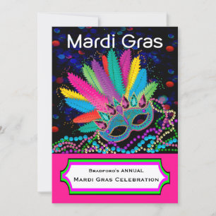 MARDI GRAS Celebratie, Masker, kralen, kleurrijk Kaart