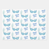 Mardi Gras Celebration Blue maskers Feathers Inpakpapier Vel (Voorkant 2)