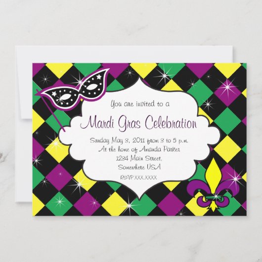 Mardi Gras Celebration Invitation Kaart (Voorkant)