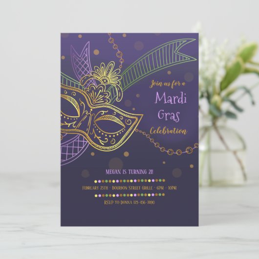 Mardi Gras Celebration Invitation Kaart (Staand voorkant)