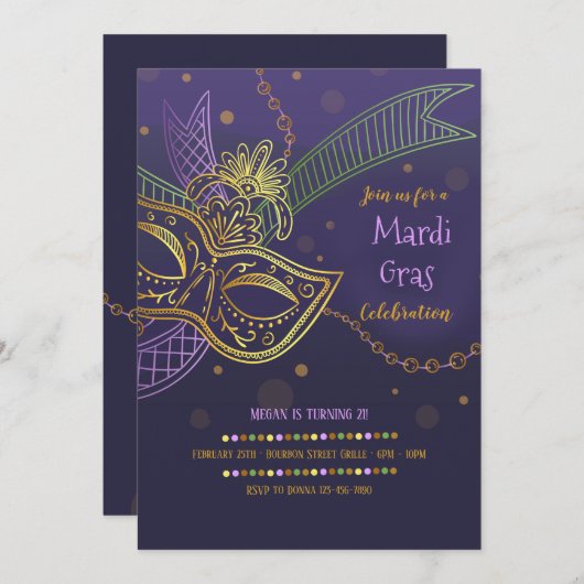Mardi Gras Celebration Invitation Kaart (Voorkant / Achterkant)