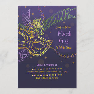 Mardi Gras Celebration Invitation Kaart