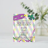 Mardi Gras Celebration Invitation Kaart (Staand voorkant)