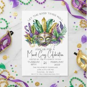 Mardi Gras Celebration Waterverf Masker Kaart
