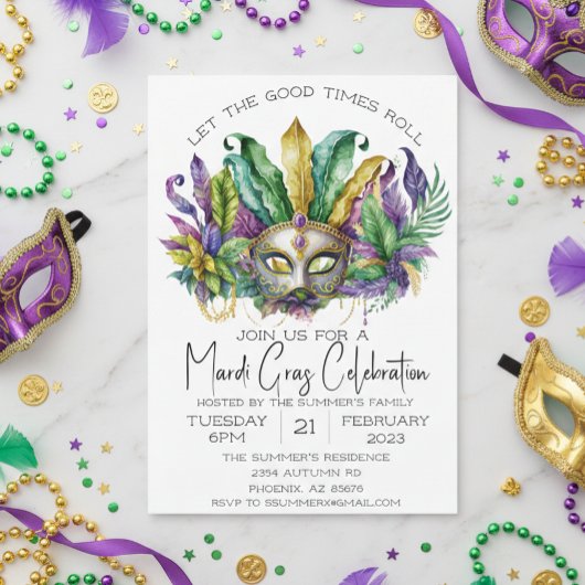 Mardi Gras Celebration Waterverf Masker Kaart