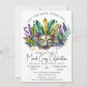 Mardi Gras Celebration Waterverf Masker Kaart (Voorkant)