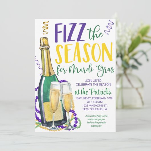 Mardi Gras Champagne uitnodiging (Staand voorkant)