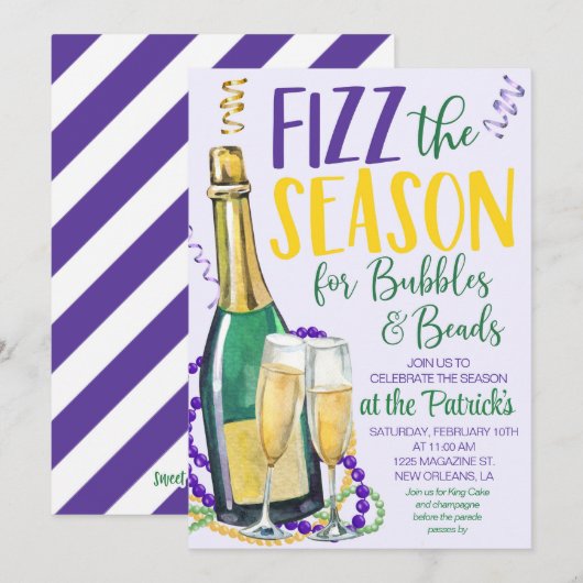 Mardi Gras Champagne uitnodiging (Voorkant / Achterkant)
