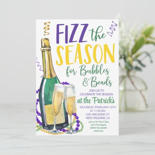 Mardi Gras Champagne uitnodiging (Staand voorkant)