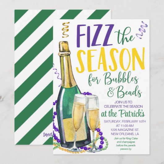 Mardi Gras Champagne uitnodiging (Voorkant / Achterkant)