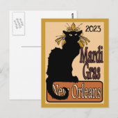 Mardi Gras Chat Noir Personalize Briefkaart (Voorkant / Achterkant)