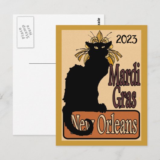 Mardi Gras Chat Noir Personalize Briefkaart (Voorkant / Achterkant)
