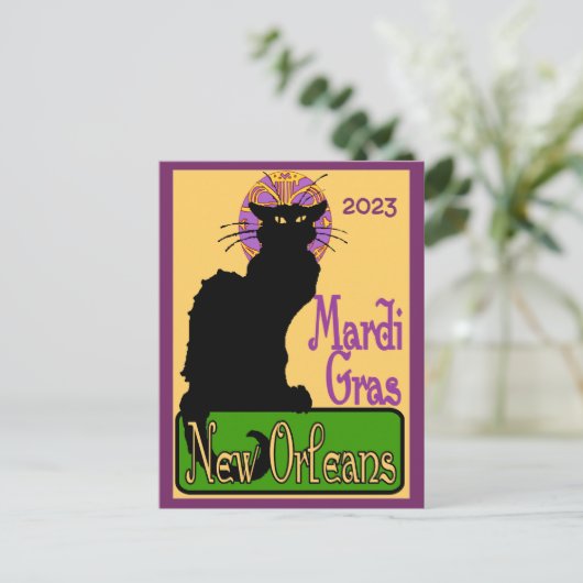 Mardi Gras Chat Noir, voeg tekst Briefkaart toe (Staand voorkant)