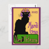 Mardi Gras Chat Noir, voeg tekst Briefkaart toe (Voorkant / Achterkant)