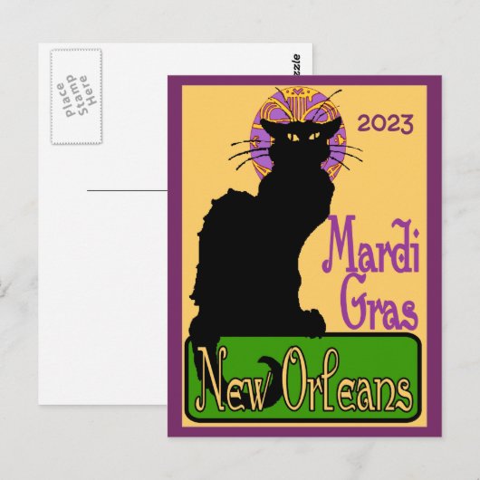 Mardi Gras Chat Noir, voeg tekst Briefkaart toe (Voorkant / Achterkant)