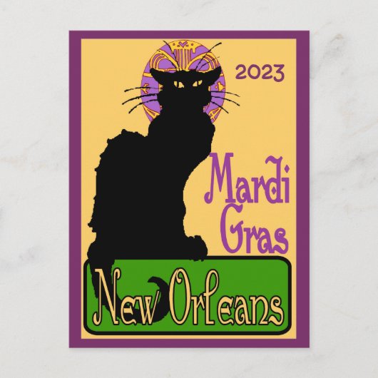 Mardi Gras Chat Noir, voeg tekst Briefkaart toe (Voorkant)