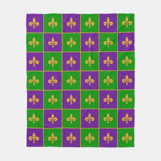 Mardi Gras Checkered Fleur De Lis Fleece Blanket (Voorkant)