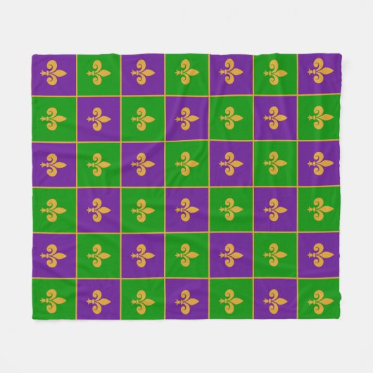 Mardi Gras Checkered Fleur De Lis Fleece Blanket (Voorkant (Horizontaal))