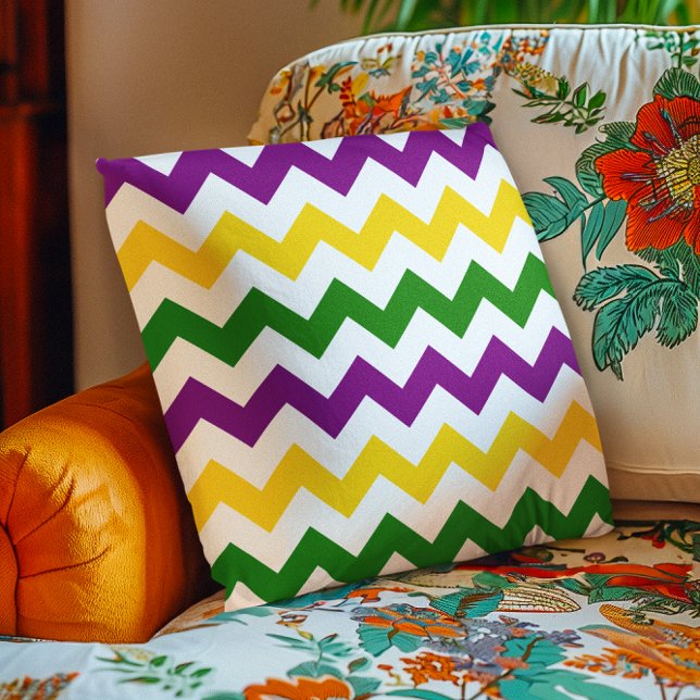 Mardi Gras Chevron Patroon Kussen (Mardi Gras Chevron Pattern Throw Pillow)