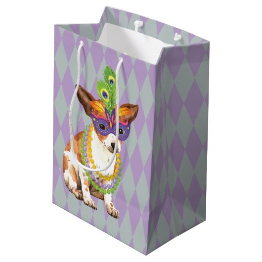 Mardi Gras Chihuahua Medium Cadeauzakje (Achterkant Gekanteld)