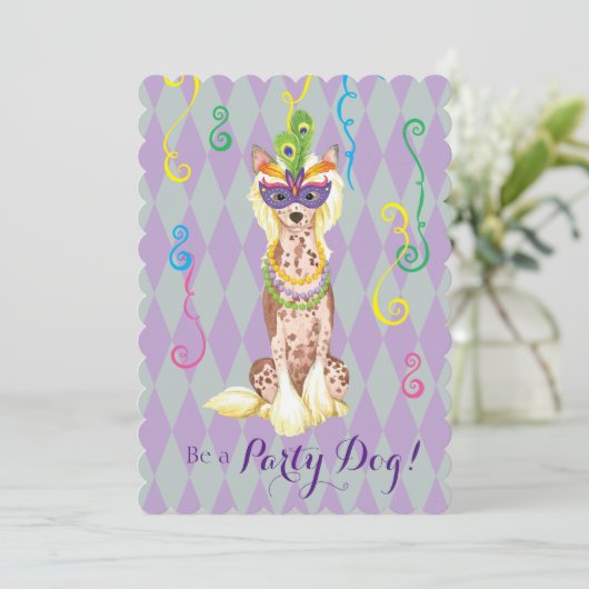 Mardi Gras Chinese Crested Kaart (Staand voorkant)