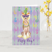 Mardi Gras Chinese Crested Kaart (Gele Bloem)