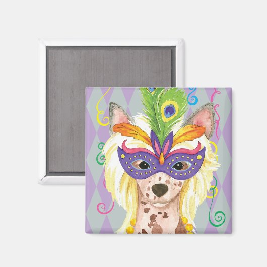 Mardi Gras Chinese Crested Magneet (Voorkant / Achterkant)