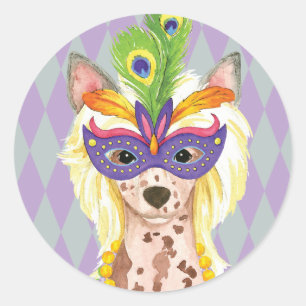 Mardi Gras Chinese Crested Ronde Sticker