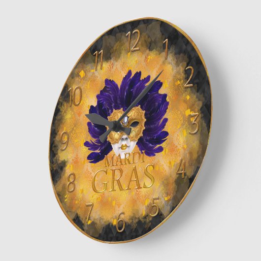 Mardi Gras Clock, Blue Feather Mardi Gras Mask Grote Klok (Hoek)