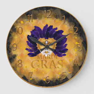 Mardi Gras Clock, Blue Feather Mardi Gras Mask Grote Klok