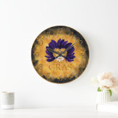 Mardi Gras Clock, Blue Feather Mardi Gras Mask Grote Klok (Huis)