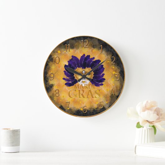 Mardi Gras Clock, Blue Feather Mardi Gras Mask Grote Klok (Huis)