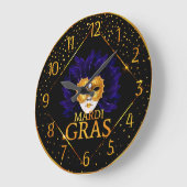 Mardi Gras Clock, Blue Feather Mardi Gras Mask Grote Klok (Hoek)